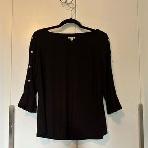 Black three-quarter length sleeve dress, shirt, size large